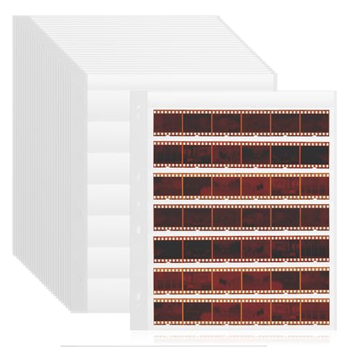100 Pcs 35mm Negative Sleeves - Acid-Free Archival Film Negative Storage Pages Pages Holds 7 Strips of 6 Frames - Compatible with 3-Ring Binders for Organizing 35mm Film