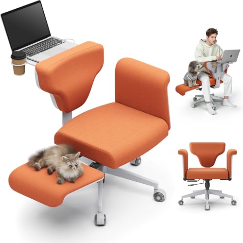 Newtral Criss Cross Chair with Wheels & Armrests​​, Ultimate Cross Legged Office Chair with Hidden Tray, Multi-Position Recliner Vanity, Ideal for Home Office, Bedroom (Criss Cross Chair, Or