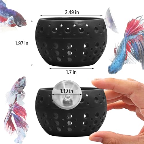 Image of Fhiny Betta Tunnel, Aquarium Fish Hideout with Suction Cup - Shrimp Cave Aquarium Decor for Small Fish, Shrimp, Guppy Hiding & Resting (Black)