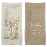 Tzhim Western Kitchen Towels, Preppy Cowboy Hand Towels, Black Cowgirls Boots Floral Rodeo Dishcloths Tea Towel for Kitchen, Vintage Retro Howdy Baby KitchenBathroom Decor Set of 2, 16x24in(Brown)