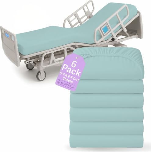 BLISSFORD - 6 Pack Fitted Hospital Bed Sheets with Elastic All Around for a Perfect Fit - Cotton Rich Soft Knitted Jersey Sheet, 36” x 84” x 12” - Blue