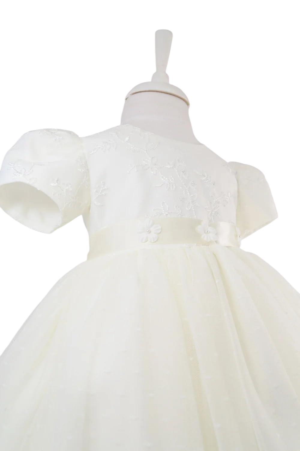 SIRRI Abito da neonata in Tulle di Pizzo con Maniche a Palloncino - Ideale per Matrimoni e Battesimi