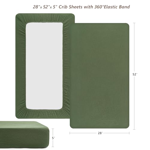Image of TILLYOU 2 Pack Muslin Crib Sheet for Boys and Girls - 100% Cotton Fitted Crib Sheet for Toddler Standard Crib Mattress, Soft and Breathable, 52 inchx28 inch, Forest Green&Light Green