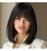 BECUS Short Black Wig Lace Front Wigs Synthetic Hair Medium Length brunette Wigs for Black/White ...