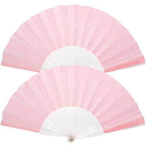SiissaPeksid - SiissaPeksid Glitter Women Handheld Fan (2 Pack) - Shining Transparent Fan Ribs, Pink - Best Deal on Amazon