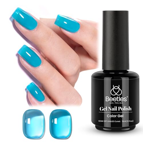Beetles Blue Gel Nail Polish, 15ML Summer Jelly Gel Polish Sheer Translucent Effect Neutral Gel Soak Off UV Mystic Blue Lagoon Series French Nail Art Manicure Salon Gift for Women