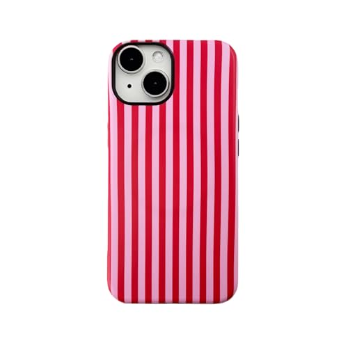 Reoomukk Magnetic for iPhone 15 6.1in Cute Striped Phone Case Compatible with MagSafe,Aesthetic Vertical Lines Pattern Hybrid Dual-Layer Shockproof Girly Protective Phone Cover,Red Pink by Reoomukk - Used condition - US$11.88