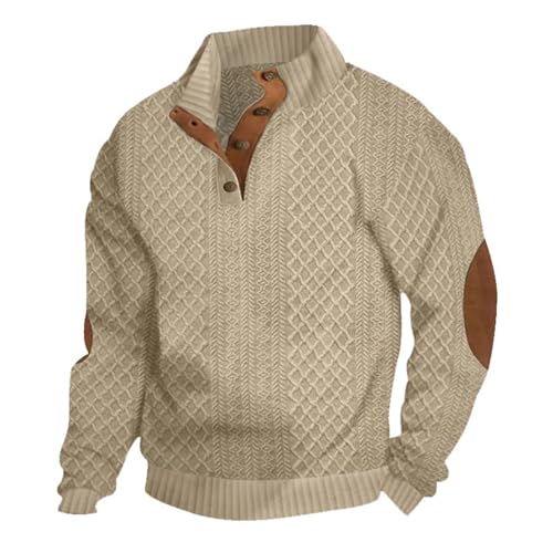 Dudlle Men's Cashmere Sweaters, Men's Outdoor Casual Stand Cashmere Button Long Sleeve Sweater, Cashmere Sweater 1/4 Button