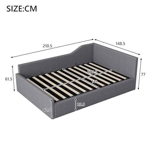 Dolamaní Hydraulisch Stauraumbett Eckbett 140x200 mit Lattenrost aus Holz, Doppelbett Leinen Polsterbett Tagesbett Gästebett für Kinder Jugendliche und Erwachsene, ohne Matratze (Grau)