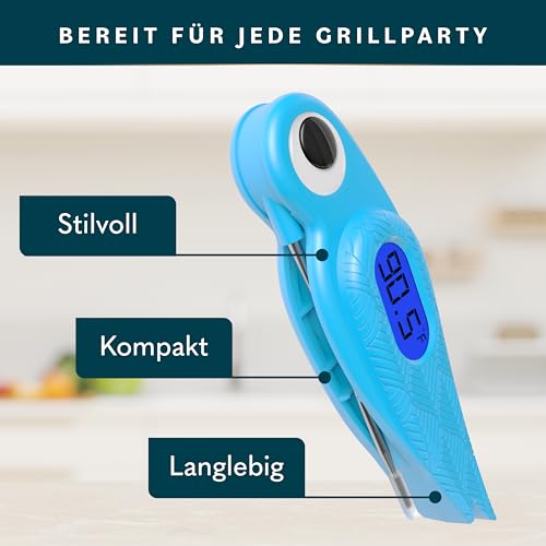 Bratenthermometer Fleischthermometer Grillthermometer - Sofortiges Auslesen Digital Thermometer Kochen Celsius/Fahrenheit - Küchenthermometer mit Faltbar Sonde für Braten... – Bild 3