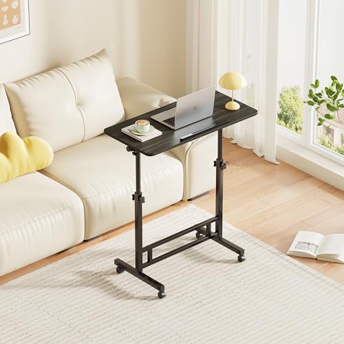 Image of Laptop Table Mobile Adjustable Height Portable Desk Notebook Swivel PC Computer Rolling Desk with Wheels, Laptop Stand for Couch Bedside Hospital Bed Table (Black Table)