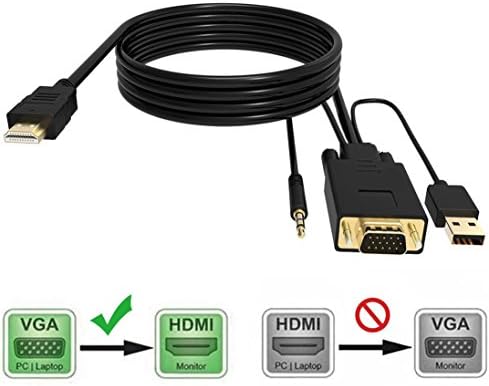 VGA to HDMI Cable with Audio 1.8m/6FT,ASONRL VGA Male to HDMI Male Adapter Cord USB Powered for Old Desktop PC/Laptop to New TV/Monitor/Projector