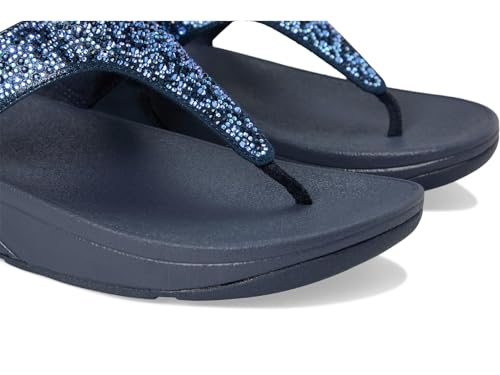 Image of FitFlop, Women's, Lulu Crystal-Mix Toe-Post Sandals, Midnight Navy, 6, Medium