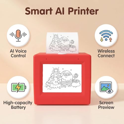 Image of Bxiadbzl AI Voice-Controlled Sticker Maker for Kids, Smart Pocket Thermal Printer with 6 Art Styles, Wireless WiFi Mini Portable Drawing & Coloring Machine for DIY(Black)