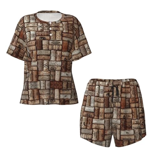Pyjama amples décontractés femme vêtement de nuit léger imprimé vin