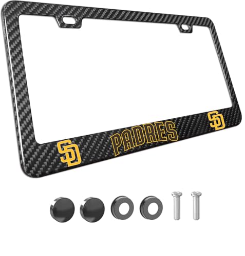 1Pcs Carbon Fiber License Plate Frame for Padres, Black