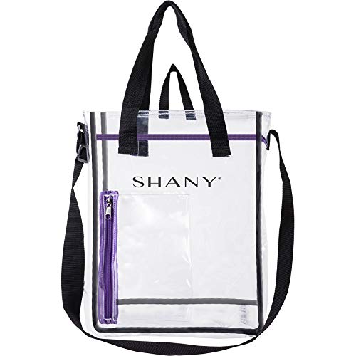 SHANY Cosmetics Shany clear toiletry and makeup carry-on travel bag large multiple handle, two-tone tote with purple front zippered pocket - black, Clear