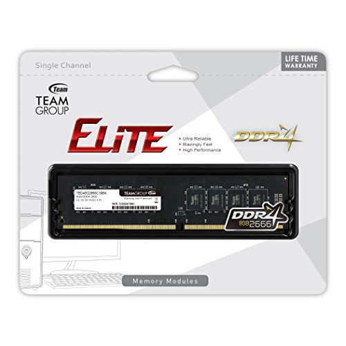 TEAMGROUP Elite DDR4 8GB Single 2666MHz PC4-21300 CL19 Unbuffered Non-ECC 1.2V UDIMM 288 Pin PC Computer Desktop Memory Module Ram Upgrade - TED48G2666C1901 - (1x8GB) Single