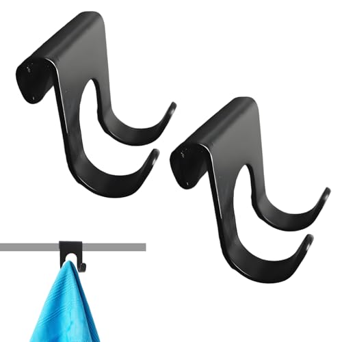 ZGGAZCA 2Pcs Black Shower Caddy Hooks with Double Hook Holder Metal Hanging Shelf Basket Rack Inside Bathroom Wall Hard Rust Proof Shelves Extender Rust-Proof Loofah Hanger