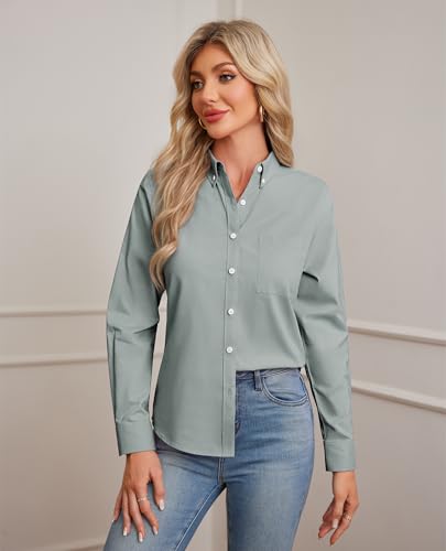 Image of siliteelon Button Down Shirts for Women Oxford Shirt Long Sleeve Classic Wrinkle Free Business Dress Shirts Work Office