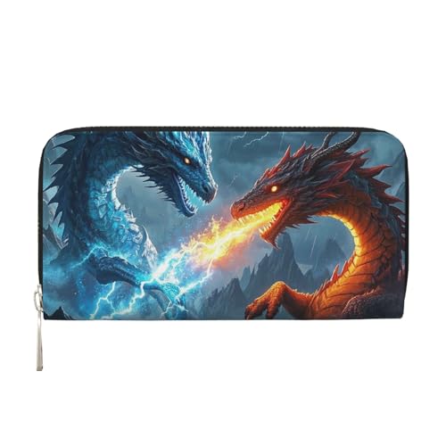 Portefeuille en cuir dragon pour femme, sac à main zippé et imperméable