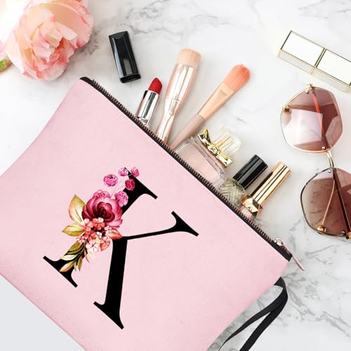 Image of Vavabox A-Z Personalized Makeup Bag, Birthday Gifts for Women Mom, Gifts for Best Friend, Bride Bridesmaid Cosmetic bag (K, 06-Pink)