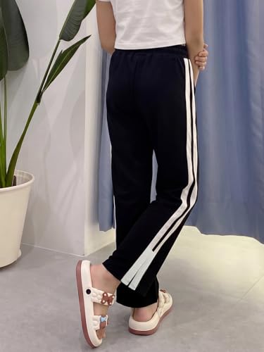 Image of Li'l Tomatoes Girls Cotton Track Pants | Soft & Comfortable Casual Summer Lower for Girls | Elastic Waist with Drawstring Everyday Wear | Side Stripe Straight Fit Trackpant | 9-16 Years |