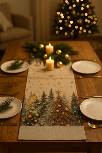 Chemin de table Noël gobelin or pour une nappe de fête réussie