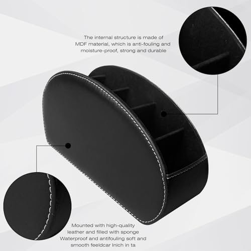 PRITOK Fernbedienungshalter mit 5 Taschen Fernbedienung Halterung PU-Leder Große Halterung für TV, DVD, 4K Stick und Bluray Fernbedienungen, Schreibtisch Organizer für Stifte, Handy