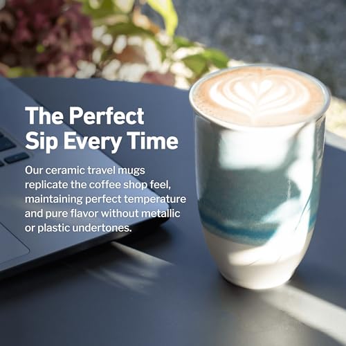 Image of NOVA CERAMICS Travel Mug - Portable Coffee To Go Mug Microwave & Dishwasher Safe Coffee Cups Reusable - Gifts For Women Men Him Her 12oz - Lagoon