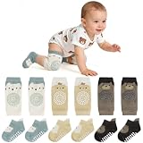 AOOTE Rodilleras Bebé,6 Pares de Rodilleras para Gatear para Bebés con Puntos de Goma,Rodilleras Gatear Bebé Antideslizantes Algodón Unisex,Cómodos y Elásticos para Niños de 1 a 3 Años