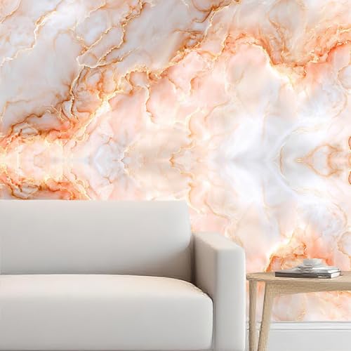 Image of Nuxovilar White Orange Marble Wallpaper Peel Stick Vinyl 15.75x39.37 | Stone Wrap, Liners, adhesive wallpaper, countertop contact paper, for bedroom, counter, table (Artistic Stone)
