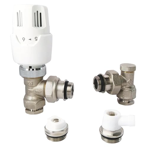 SOMATHERM FOR YOU, Kit thermostatique équerre nickelé 1/2 pour radiateurs - Comprend robinet thermostatique, coude de réglage, purgeur d'air et robinet de vidange orientable