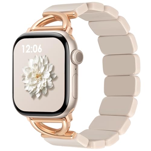 Image of V.R.HOPE Stretchy Resin Apple Watch Band for Series Ultra /10 /9 /8 /7 /SE 38mm 40mm 41mm 42mm Fashion Cute, Lightweight & Flexible, Rectangle Design with iWatch Series 6 /5 /4 /3 /2 /1(Fluorescent White-S)