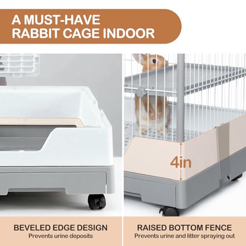 OIIBO Deluxe Rabbit Cage, 32" × 21" × 26" Large Space Bunny Cage Foldable Small Animal Cage with Pull Out Tray and Caster Platform, Professional Household Anti-Spray Urine Rabbit Cage Hutch Indoor by Oiibo - Image 3