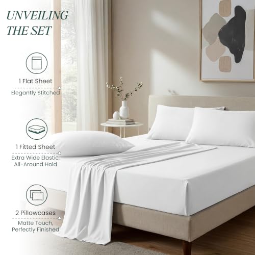 100% Cotton Percale Twin Sheet Set 2 Sheets and 2 Pillowcases White by BlissBay Weave - Used condition - Image 3