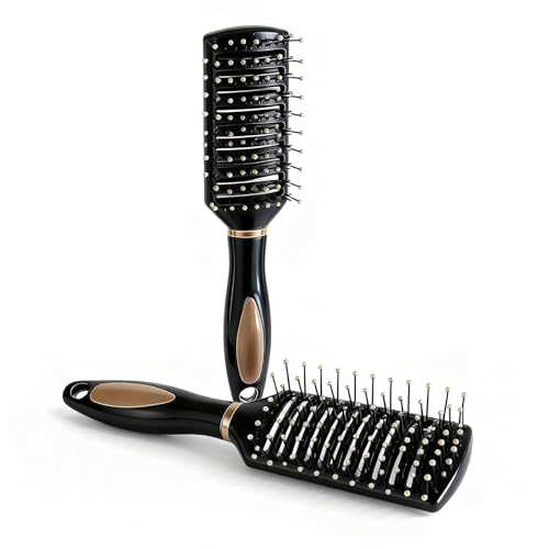 2 PCS Vent Hair Brush Set Anti-Static Paddle Comb Detangling Hairbrush with Vented Design and Ball-Tipped Bristles for Wet/Dry Hair Styling Tool for Men & Women (Black)