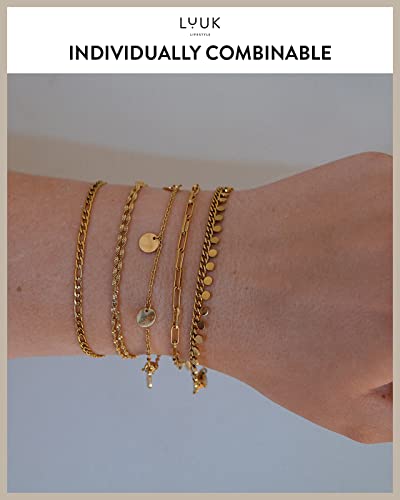 Luuk Lifestyle Stainless Steel Snake Chain Bracelet For Women, Classic Discreet Design, Elegant, Elegant Look, Gift Idea For Valentine's Day, Birthday, Departure, Travel, 8” Adjustable Length, Gold #TOP4