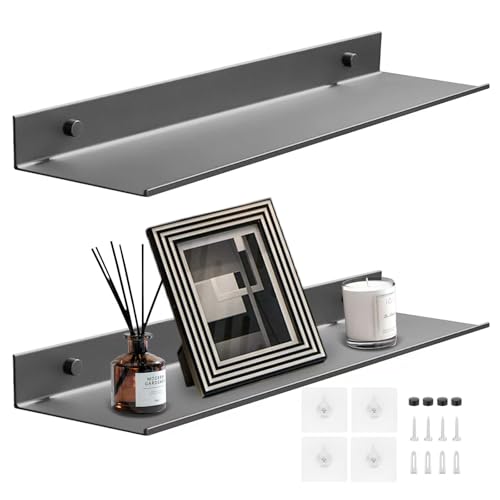 2 Piezas Estanterias Pared de Alluminio, Baldas Pared sin Agujeros, Baldas Flotantes Pareds Modernidad Estante de Pareds Flotante para Baño, Sala de Estar, Dormitorio, Cocina, Oficina (Gris, 30CM