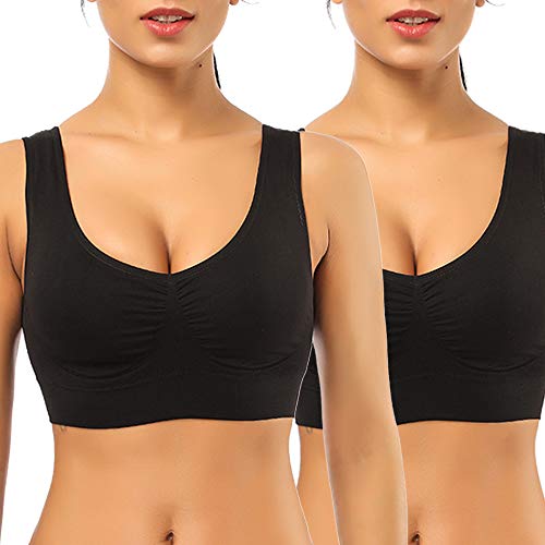 SIMIYA Comfort Sleep Bras 2 Packs- Ultimate Soft Comfortable Everyday Wear Black M