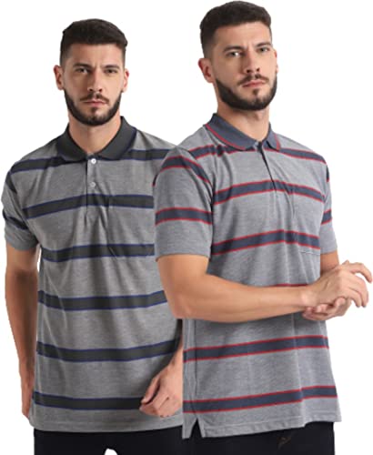 Image of INKKR Striped Men Polo Neck Half Sleeve T-Shirt