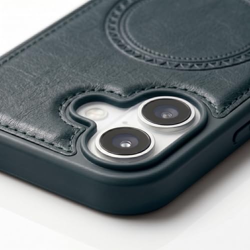 Image of amazon basics Premium PU Leather Case for iPhone 16, MagSafe Compatible Magnetic Ring, Sleek Protective Back Cover - [Blue]
