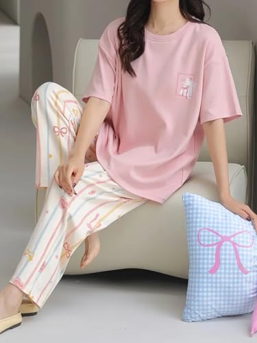 Image of Louis Luxe Womens Korean Night Dress|| Full Pyjama Set || Korean Nightsuit || Women Nightwear ||Round Neck Full Sleeve Nightsuit || Loungewear || Everyday Nightdress (ND-15)