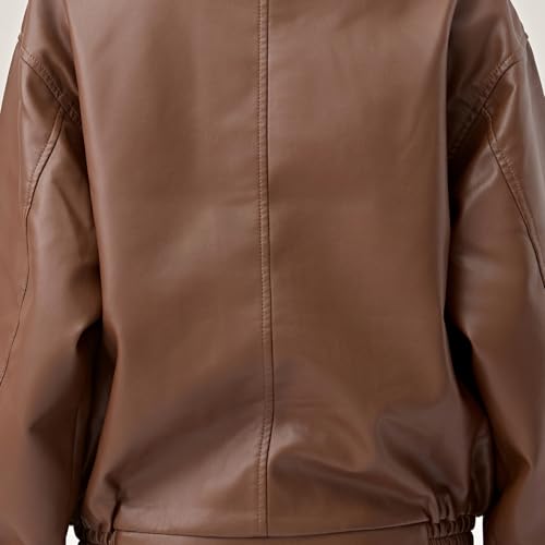 Womens Oversized Faux Leather Bomber Jacket Fashion Motorcycle Coats Outfits Clothes Y2k Tops4