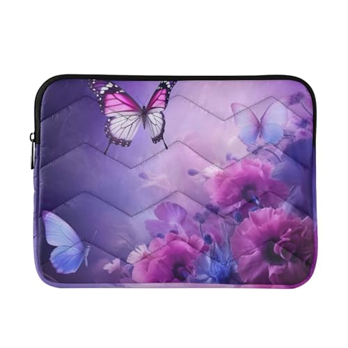 Funda para portátil con flores moradas y mariposas 13-14 pulgadas miniatura 1