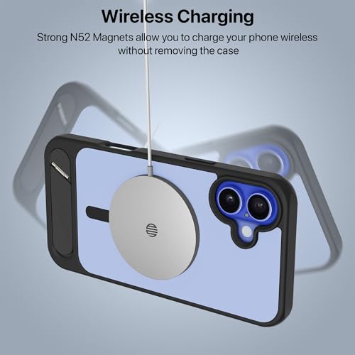Image of eller sante Zenon Magpro Back Cover Case for iPhone 16 Plus Scratch Resistant Camera Screen Protector TPU Shockproof with Stand Holder Mag-Safe Wireless Charging- Black
