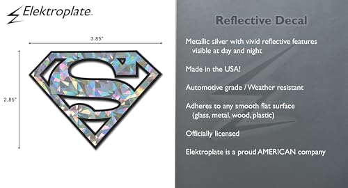 Image of Elektroplate Superman Logo Reflective Car Decal Silver 3.85 inch | Officially Licensed DC Comics - Weatherproof Automotive Grade Sticker - Water Bottle, Laptop & More - Made in the USA
