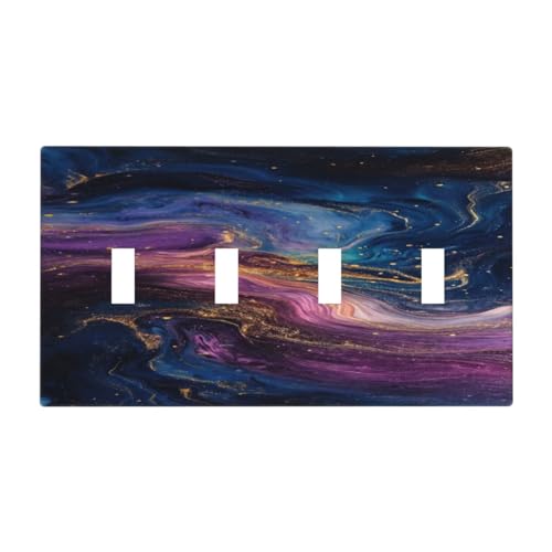 Decorative Switch Covers Plate Abstract Purple Blue Gold Marble Texture 4 Gang Wall Plate Oversized Quad Toggle Light Switch Plate Jumbo Faceplate for Bathroom Bedroom Decor