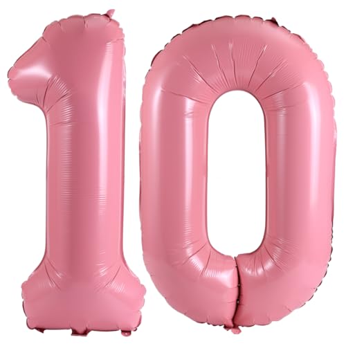 Image of Number 10 Balloon Foil Mylar Balloons for Birthday Party Decoration (Baby Pink, 40 Inch)