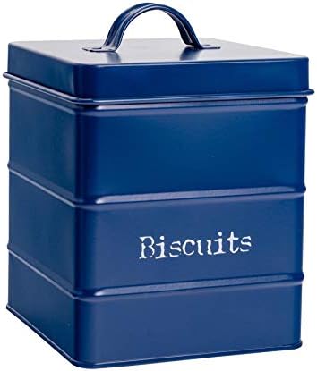 Harbour Housewares Industrial Biscuit Tin - Vintage Style Steel Kitchen Storage Caddy with Lid - Navy